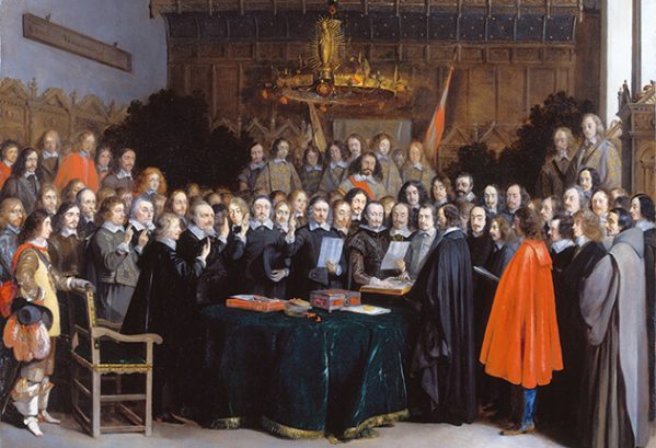 Het tekenen van de Vrede van Münster (Gerard Terborch)
