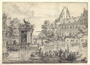 Isaac de Moucheron, Vuurwerk paviljoen in de Amstel voor Peter de Grote, Stadsarchief Amsterdam [tekening]