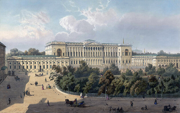 Michailovski paleis aan gelijknamig plein in 193 eeuw, Sint-Petersburg