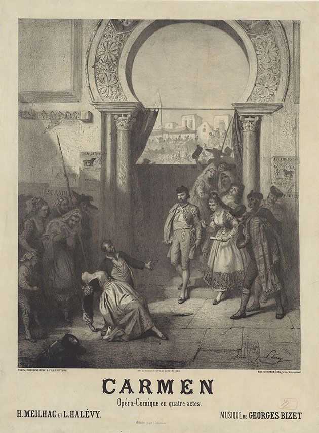 Litho voor de poster van de première van Carmen (Prudent-Louis Leray, 1875)