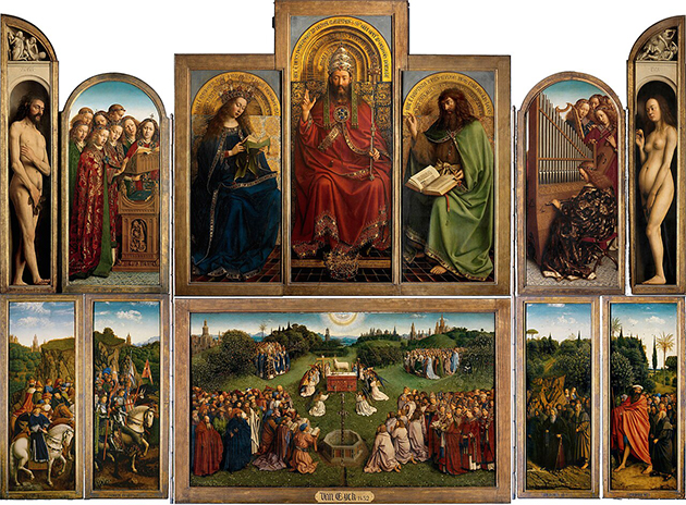 Altaarstuk Lam Gods in Bataafskathedraal in Gent geopende toestand (Jan en Hubert van Eijk)