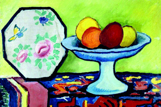 Stillleben mit Apfelschale und japanischem Faecher (August Macke, 1911)
